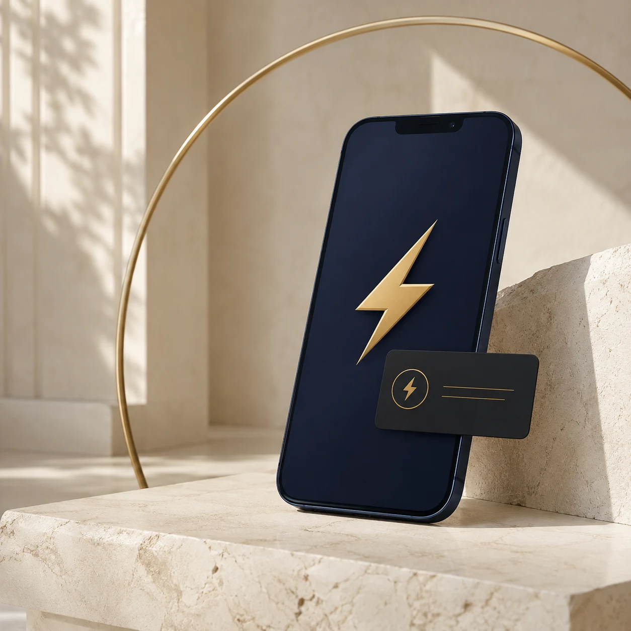 Navy smartphone with a lightning alert visual